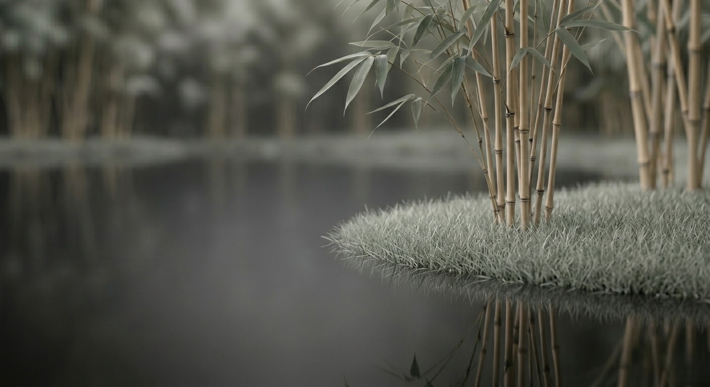 Bambu calmo refletido na água